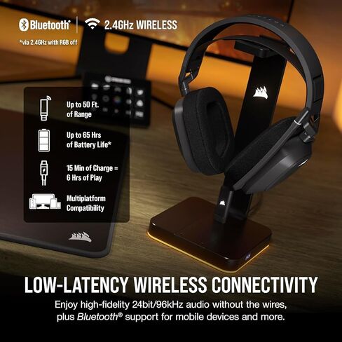 Corsair HS80 MAX - Premium Wireless Bluetooth Gaming Headset, Dolby Atmos, Noise Cancelling, Flip-to-Mute Mic, Streaming, for PC, Mac, PS5, PS4, Mobile - Steel Gray (Renewed) in Saudi Arabia