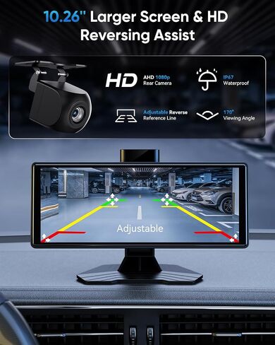 شاشة Carplay اللاسلكية المحمولة للسيارة: 10.26 "قرص HD Car متوافق مع شاشة لمس استريو Apple Carplay Android مع كاميرا/نسخ احتياطي 4K in Saudi Arabia