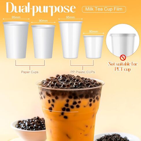 Henoyso 2 Roll Cup Sealer Film لآلة الختم 90-105 مم 6400 كوب من فيلم Sealer Bubble Tea Film لـ 16 أوقية من البلاستيك للشاي الفقاعي والماء والقهوة والعصير والصودا (شكرًا لك) in Saudi Arabia