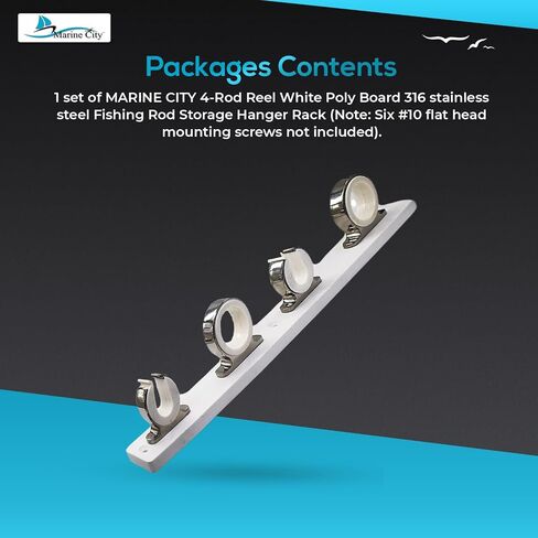 MARINE CITY 316 Grade Stainless Steel White Poly Board 4-Rod Reel Bright Smooth Polished Fishing Storage Hanger Rack for Marines – Boats – Yachts – Vans – Cars – Hardware Accessories (Pack of 1) in Kuwait