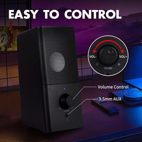 مكبرات صوت الكمبيوتر التي تعمل بنظام USB H21 ، مكبرات صوت AUX 3.5 مم للكمبيوتر الشخصي ، الكمبيوتر المحمول ، سطح المكتب ، الهاتف ، صوت استريو كامل مع التحكم في مستوى الصوت ، مكبرات صوت متعددة الوسائط المحمولة للموسيقى والأفلام (أسود) in Saudi Arabia