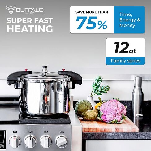 Buffalo 12 Quart Pressure Cooker Stainless Steel - Large Canning Pot with Lid for Home, Commercial Use - Easy to Clean Induction Stove Top Pressure Canner, Can Cooker - QCP412 in Saudi Arabia