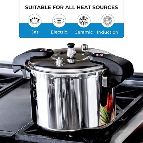 Buffalo 12 Quart Pressure Cooker Stainless Steel - Large Canning Pot with Lid for Home, Commercial Use - Easy to Clean Induction Stove Top Pressure Canner, Can Cooker - QCP412 in Saudi Arabia