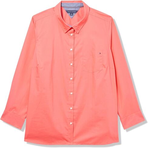 Tommy Hilfiger Women's Button Down Long Sleeve Collared Shirt with Chest Pocket, White, X-Large in Saudi Arabia