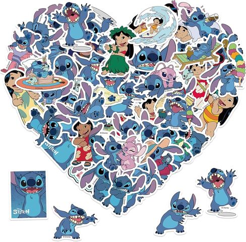 50pcs ملصقات Lilo & Stitch للأطفال ، شخصيات كرتون جميلة ، ملصقات مقاومة للماء للفينيل لزجاجة ماء لتلصق Toy Captop for DIY تزيين الهواتف القبعة. in Kuwait