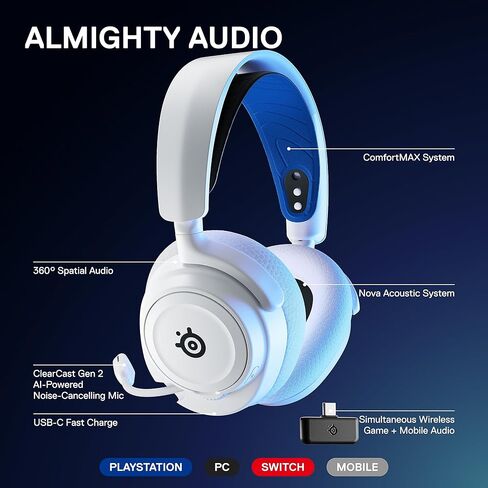 STEELSERIES ARCTIS NOVA 7P ألعاب متعددة الأنظمة اللاسلكية وسماعات الرأس المحمولة - نظام نوفا الصوتي - 2.4 جيجا هرتز وبلوتوث في وقت واحد - بطارية 38 ساعة - USB -C - MIC MIC in Kuwait