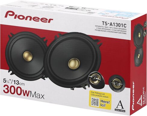 PIONEER TS-A1301C, 2-Way Component Car Audio Speakers, Full Range, Clear Sound Quality, Easy Installation and Enhanced Bass Response, Black and Gold Colored 5.25" Round Speakers in Saudi Arabia