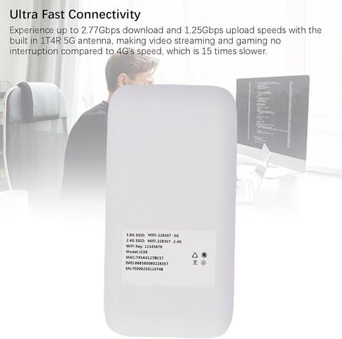 Zunate 5G WiFimobile Hotspot للسفر ، جهاز نقاط HOTIBLE المحمولة مع توافق بطاقة SIM ، 16 جهاز متصل ، 2.4 جيجا هرتز ، 5.8 جيجا هرتز ، 7100 مللي أمبير (أبيض) in Saudi Arabia