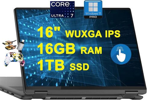 Lenovo Yoga 7 16 2-in-1 AI PC Laptop 16" WUXGA IPS Touch Glossy Intel 12-core Ultra 7 155U 16GB RAM 1TB SSD Backlit Fingerprint Thunderbolt FHD IR Privacy Camera Win11Pro + 3-in-1 Accessories in Saudi Arabia