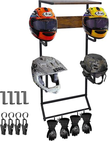 Motorcycle Helmet Holder Wall-Mounted Helmet Rack with 4 Glove Chips& Hooks - Rustic Bike Helmets Storage Organizer, Universal Wall Mount for Helmets, Gear, Clothes, Accessories，Retro in Saudi Arabia