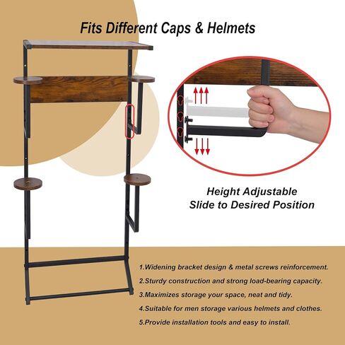 Motorcycle Helmet Holder Wall-Mounted Helmet Rack with 4 Glove Chips& Hooks - Rustic Bike Helmets Storage Organizer, Universal Wall Mount for Helmets, Gear, Clothes, Accessories，Retro in Saudi Arabia