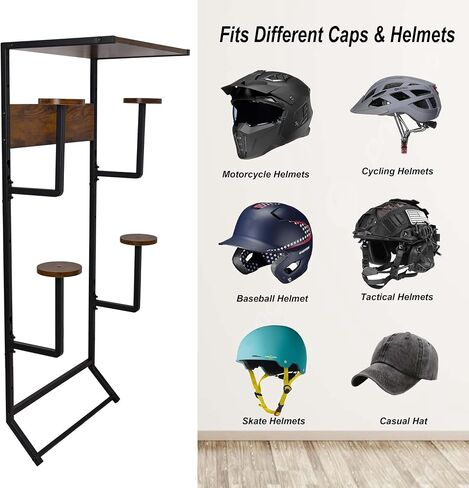 Motorcycle Helmet Holder Wall-Mounted Helmet Rack with 4 Glove Chips& Hooks - Rustic Bike Helmets Storage Organizer, Universal Wall Mount for Helmets, Gear, Clothes, Accessories，Retro in Saudi Arabia
