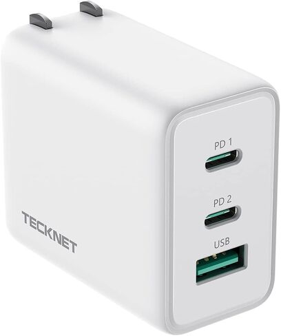 Tecknet USB C Fast Charger Block 65W PD 3.0 GAN WALL ACHTRACH ، محول سفر قابل للطي ثلاثي المنافذ لـ iPhone 16 Pro MAX/16 PRO/16 Plus/16/15/Galaxy S24/S25/MacBook Pro/Switch ومزيد من السلسلة (أسود) in Saudi Arabia