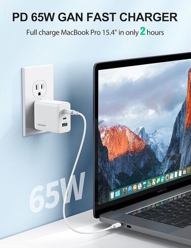 Tecknet USB C Fast Charger Block 65W PD 3.0 GAN WALL ACHTRACH ، محول سفر قابل للطي ثلاثي المنافذ لـ iPhone 16 Pro MAX/16 PRO/16 Plus/16/15/Galaxy S24/S25/MacBook Pro/Switch ومزيد من السلسلة (أسود) in Saudi Arabia