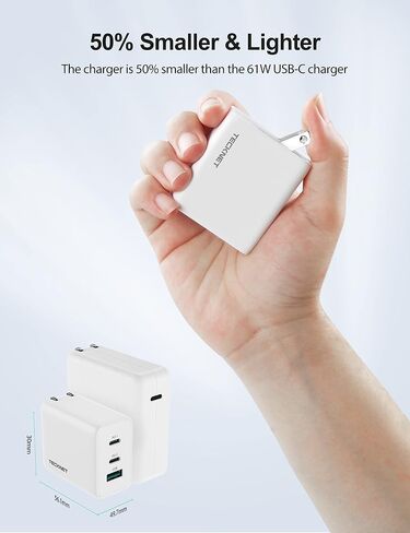 Tecknet USB C Fast Charger Block 65W PD 3.0 GAN WALL ACHTRACH ، محول سفر قابل للطي ثلاثي المنافذ لـ iPhone 16 Pro MAX/16 PRO/16 Plus/16/15/Galaxy S24/S25/MacBook Pro/Switch ومزيد من السلسلة (أسود) in Saudi Arabia