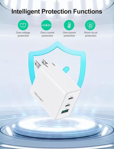 Tecknet USB C Fast Charger Block 65W PD 3.0 GAN WALL ACHTRACH ، محول سفر قابل للطي ثلاثي المنافذ لـ iPhone 16 Pro MAX/16 PRO/16 Plus/16/15/Galaxy S24/S25/MacBook Pro/Switch ومزيد من السلسلة (أسود) in Saudi Arabia