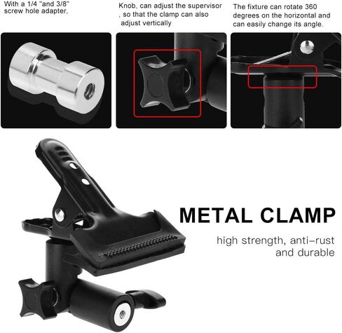 Light Stand Clamp, Metal Rubber Light Stand Clip 3/8'' and 1/4'' Rotatable Clip Holder Light Stand Studio Photography Accessory in Saudi Arabia
