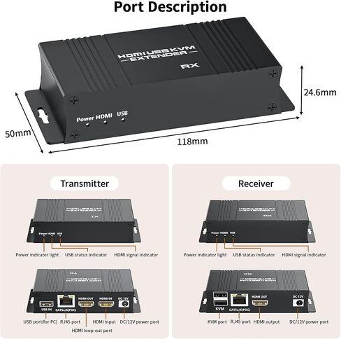 HDMI USB KVM Extender Kit ، Bolaazul 60m HDMI KVM USB Extender 1080p على كابل شبكة RJ45 CAT5E/6 مع حلقة و POC ، مسافة مرنة غير مرنة خاسرة in Saudi Arabia