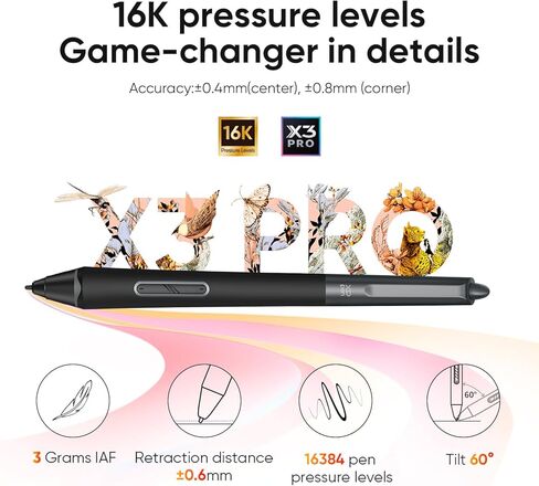 Xppen Artist Pro 16 Gen2 2.5k 16 inch QHD Drawing Tablet مع شاشة مكافحة Glare كاملة المغلفة 16384 مستويات الضغط و X3 X3 Pro Smart Chip Stylus in Saudi Arabia