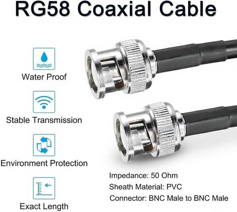 RG58 BNC ذكر إلى الذكور Coxial Cable 3ft ، 2 حزمة خسارة منخفضة 50 أوم كابل RF لراديو لحم الخنزير ، هوائي ، CCTV ، SDR ، نقل إشارة الذبذبات in Kuwait