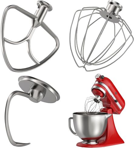 إكسسوارات من الفولاذ المقاوم للصدأ 3 قطع مجموعة من Kitchenaid 4.5 و 5 خلاطات الحامل الميل الرباعية ، تشمل 4.5-5QT مسطح ، خطاف العجين ، K45WW 6-WIR in Saudi Arabia