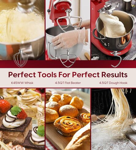 إكسسوارات من الفولاذ المقاوم للصدأ 3 قطع مجموعة من Kitchenaid 4.5 و 5 خلاطات الحامل الميل الرباعية ، تشمل 4.5-5QT مسطح ، خطاف العجين ، K45WW 6-WIR in Saudi Arabia