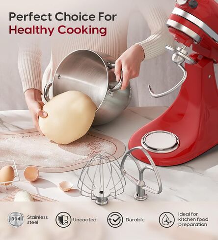 إكسسوارات من الفولاذ المقاوم للصدأ 3 قطع مجموعة من Kitchenaid 4.5 و 5 خلاطات الحامل الميل الرباعية ، تشمل 4.5-5QT مسطح ، خطاف العجين ، K45WW 6-WIR in Saudi Arabia