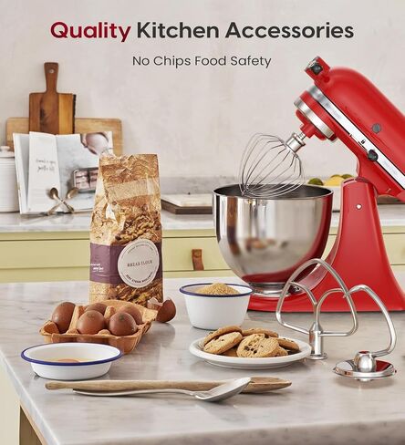 إكسسوارات من الفولاذ المقاوم للصدأ 3 قطع مجموعة من Kitchenaid 4.5 و 5 خلاطات الحامل الميل الرباعية ، تشمل 4.5-5QT مسطح ، خطاف العجين ، K45WW 6-WIR in Saudi Arabia