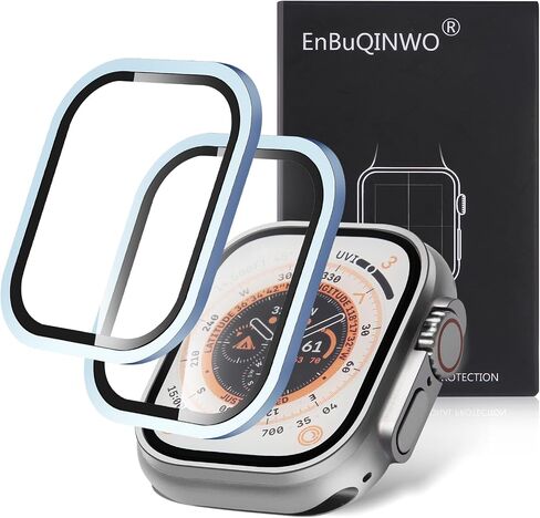 2 Pack for Apple Watch Ultra 2/Ultra Screen Protector 49mm,9H Tempered Glass + Titanium Alloy Frame, [Touch Sensitive] Lightweight Protective Glass Film for iwatch Ultra (Far Peak Blue) in Saudi Arabia