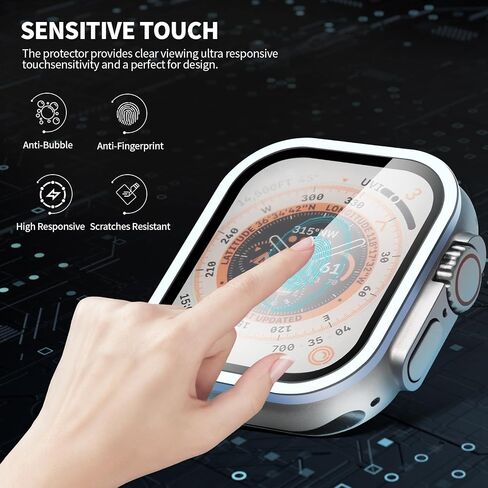 2 Pack for Apple Watch Ultra 2/Ultra Screen Protector 49mm,9H Tempered Glass + Titanium Alloy Frame, [Touch Sensitive] Lightweight Protective Glass Film for iwatch Ultra (Far Peak Blue) in Saudi Arabia
