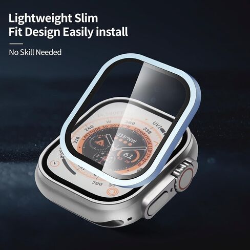 2 Pack for Apple Watch Ultra 2/Ultra Screen Protector 49mm,9H Tempered Glass + Titanium Alloy Frame, [Touch Sensitive] Lightweight Protective Glass Film for iwatch Ultra (Far Peak Blue) in Saudi Arabia