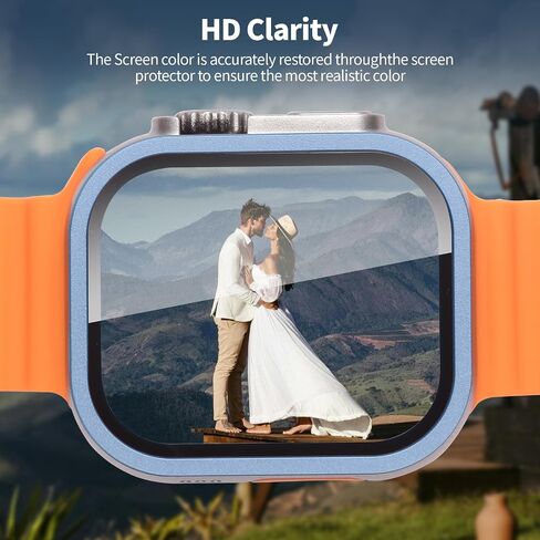 2 Pack for Apple Watch Ultra 2/Ultra Screen Protector 49mm,9H Tempered Glass + Titanium Alloy Frame, [Touch Sensitive] Lightweight Protective Glass Film for iwatch Ultra (Far Peak Blue) in Saudi Arabia