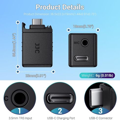 JJC محول ميكروفون مزدوج USB-C 3.5 ملم لكاميرا دي جيه اي اوسمو اكشن 1 (فقط)، غير متوافق مع دي جيه اي اوسمو اكشن 2 3 4، ملحقات مدونات الفيديو لكاميرا اوسمو اكشن 1 (فقط) in Kuwait