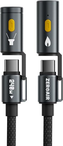 Zeroair Powerspark 4-in-1 شحن كابل 240W شحن سريع ونقل البيانات 480 ميغابت في الثانية ، وميزات مصباح LED وإشعال الإشعال ، والطوارئ الجاهزة ، ومواد نايلون 5 أقدام in Kuwait
