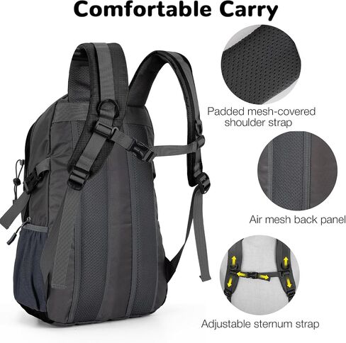 25L Small Hiking Backpack Daypack for Men, Waterproof Outdoor Travel Backpack with Padded Straps for Camping, Black in Kuwait