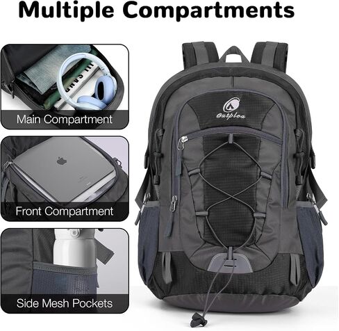 25L Small Hiking Backpack Daypack for Men, Waterproof Outdoor Travel Backpack with Padded Straps for Camping, Black in Kuwait