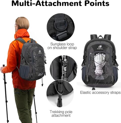 25L Small Hiking Backpack Daypack for Men, Waterproof Outdoor Travel Backpack with Padded Straps for Camping, Black in Kuwait