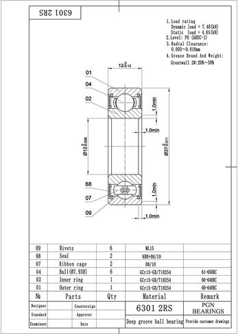 PGN (10 Pack) 6301-2RS Bearing - Lubricated Chrome Steel Sealed Ball Bearing - 12x37x12mm Bearings with Rubber Seal & High RPM Support in Saudi Arabia