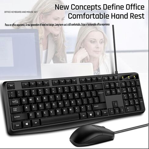 Wired Keyboard and Mouse Combo, Full-Sized Ergonomic Computer Keyboard and Optical Wired Mouse for Windows, Mac OS Desktop/Laptop/PC-Black in Saudi Arabia