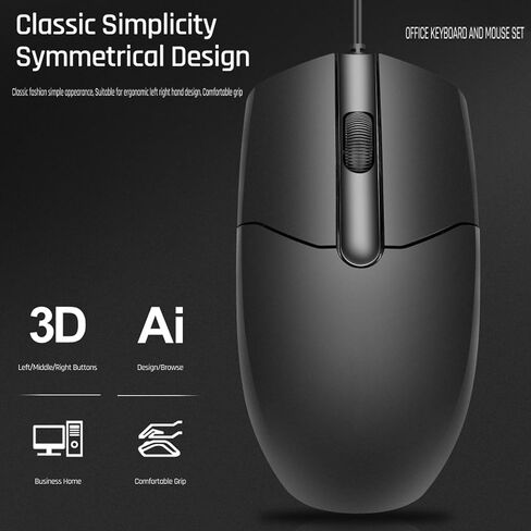 Wired Keyboard and Mouse Combo, Full-Sized Ergonomic Computer Keyboard and Optical Wired Mouse for Windows, Mac OS Desktop/Laptop/PC-Black in Saudi Arabia