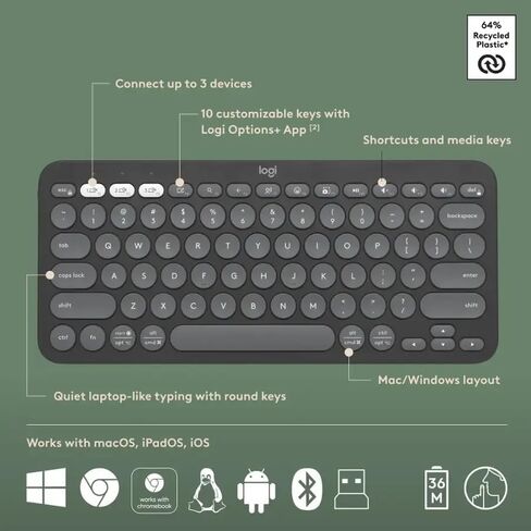 Logitech Pebble 2 Combo Wireless Keyboard and Mouse Bundle, Compact Slim Design, Bluetooth & Logi Bolt, Silent Scissor Keys, Multi-Device Pairing, Windows Mac iPad Chrome - Graphite, Includes Cloth in Saudi Arabia