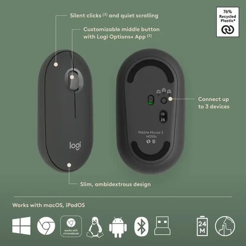 Logitech Pebble 2 Combo Wireless Keyboard and Mouse Bundle, Compact Slim Design, Bluetooth & Logi Bolt, Silent Scissor Keys, Multi-Device Pairing, Windows Mac iPad Chrome - Graphite, Includes Cloth in Saudi Arabia