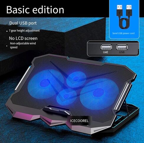 Laptop Cooling pad for Dell XPS 13 9340 Gaming laptops, Laptop Cooler with 4 Fans, LCD Display Screen, 4 Height, 2 USB-A Port Laptop Stand in Saudi Arabia