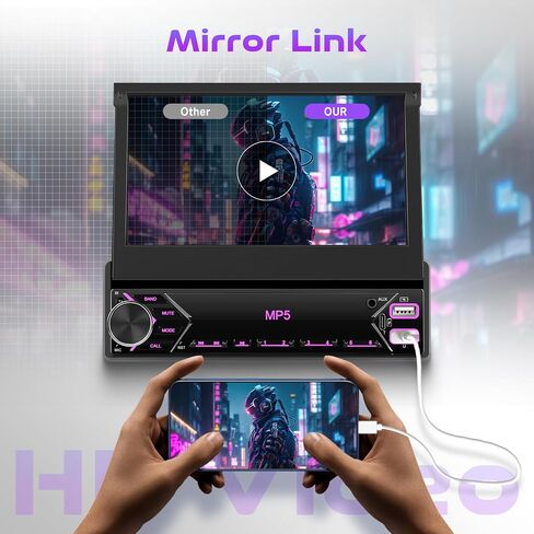 Single Din Flip Out Car Stereo Bluetooth 7 Inch Retractable Touch Screen Car Radio 1 Din Mirror Link/FM/EQ USB/Type-C/AUX SWC, Driauto Car Audio Receiver MP5 Multimedia Player with Backup Camera in Saudi Arabia