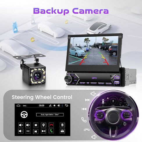 Single Din Flip Out Car Stereo Bluetooth 7 Inch Retractable Touch Screen Car Radio 1 Din Mirror Link/FM/EQ USB/Type-C/AUX SWC, Driauto Car Audio Receiver MP5 Multimedia Player with Backup Camera in Saudi Arabia