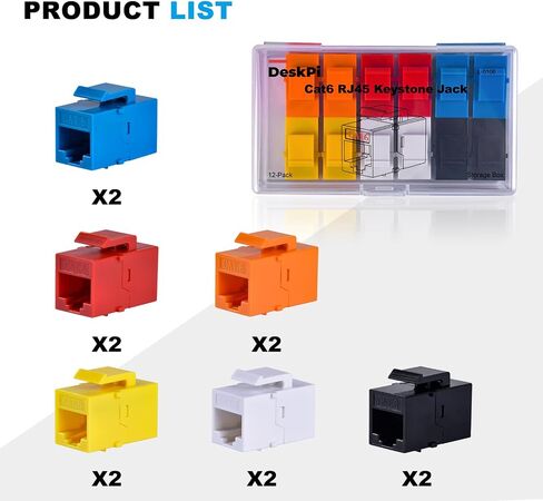 Geeekpi 12-Pack Cat6 RJ45 Keystone Jack Insert ، Ethernet Keystone Jack للوحة التصحيح ، متعدد الألوان in Saudi Arabia