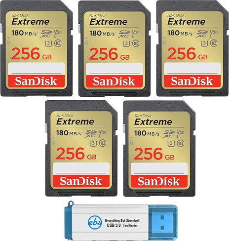 Mandisk 256GB Extreme SD CARD (5 Pack) SDXC Cards Cards Compatible Browning Defender Pro Series Trail Cameras (SDSDXVV-256G-GNCIN) مع (1) كل شيء باستثناء قارئ بطاقة Stromboli 3.0 Micro & SD in Saudi Arabia
