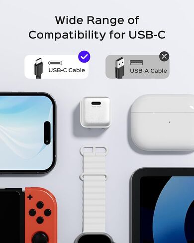 30W Compact Wall Charger, USB C Charger Block with GaN III Tech, PD3.0 PPS QC4.0 Fast Foldable Power Adapter for iPhone 16 15, Galaxy, Pixel, iPad, AirPods,MacBook Air (White, 1 Pack) in Kuwait
