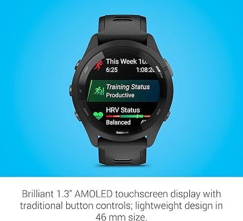 Garmin Forerunner 265 Running Smartwatch ، شاشة AMOLED الملونة ، مقاييس التدريب ورؤى الاسترداد ، باللونين الأسود والمسحوق الرمادي (متجدد) in Saudi Arabia