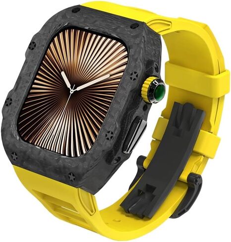 Bik for Apple Watch S10 46mm 46mm ألياف الكربون ، مجموعة تعديل حالة Case ， لـ IWatch Series Ultra 2 49mm 9 8 7 6 5 4 SE 44mm 45mm مدي (أصفر ، 46 مم) in Kuwait